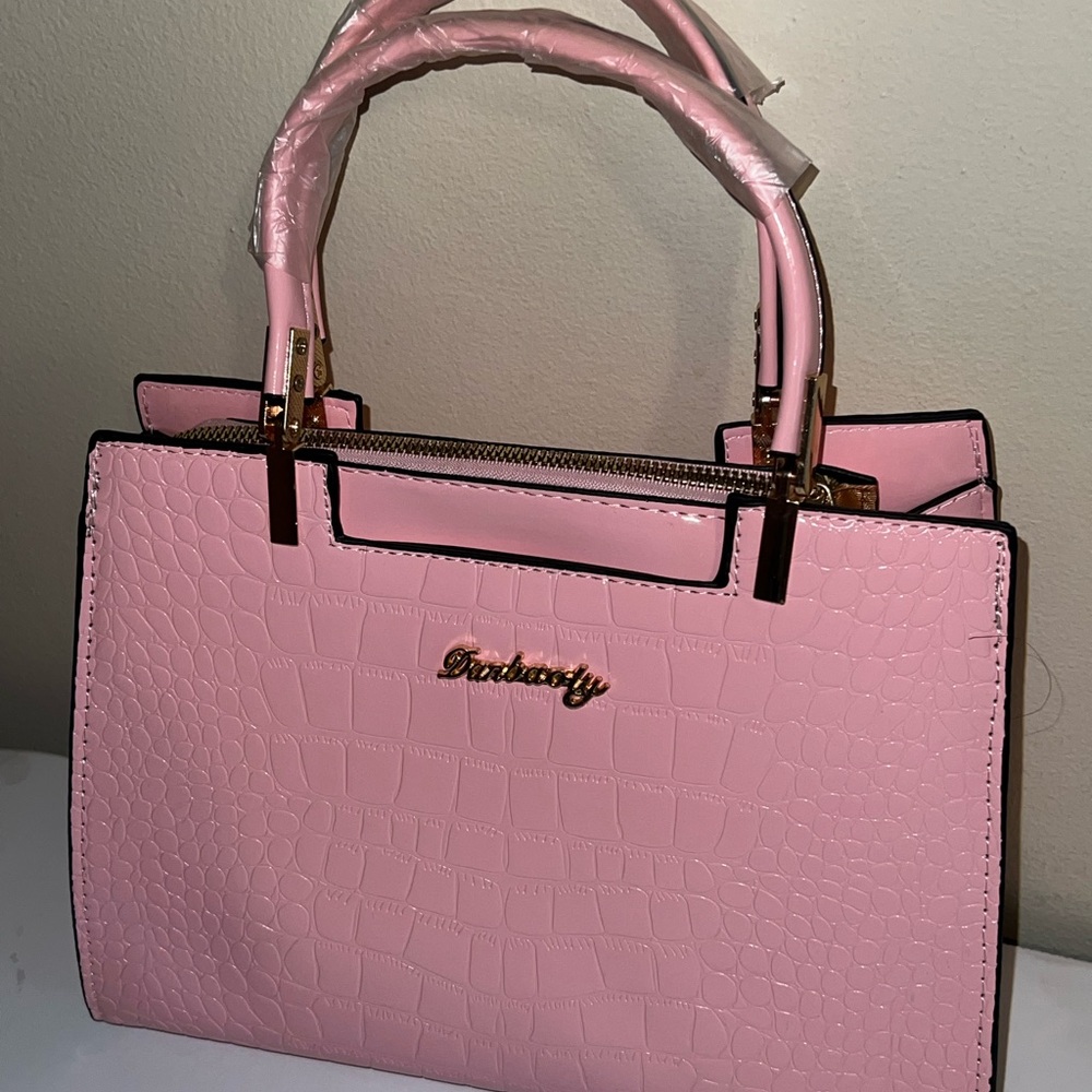 Pink Crocodile-Embossed Handbag